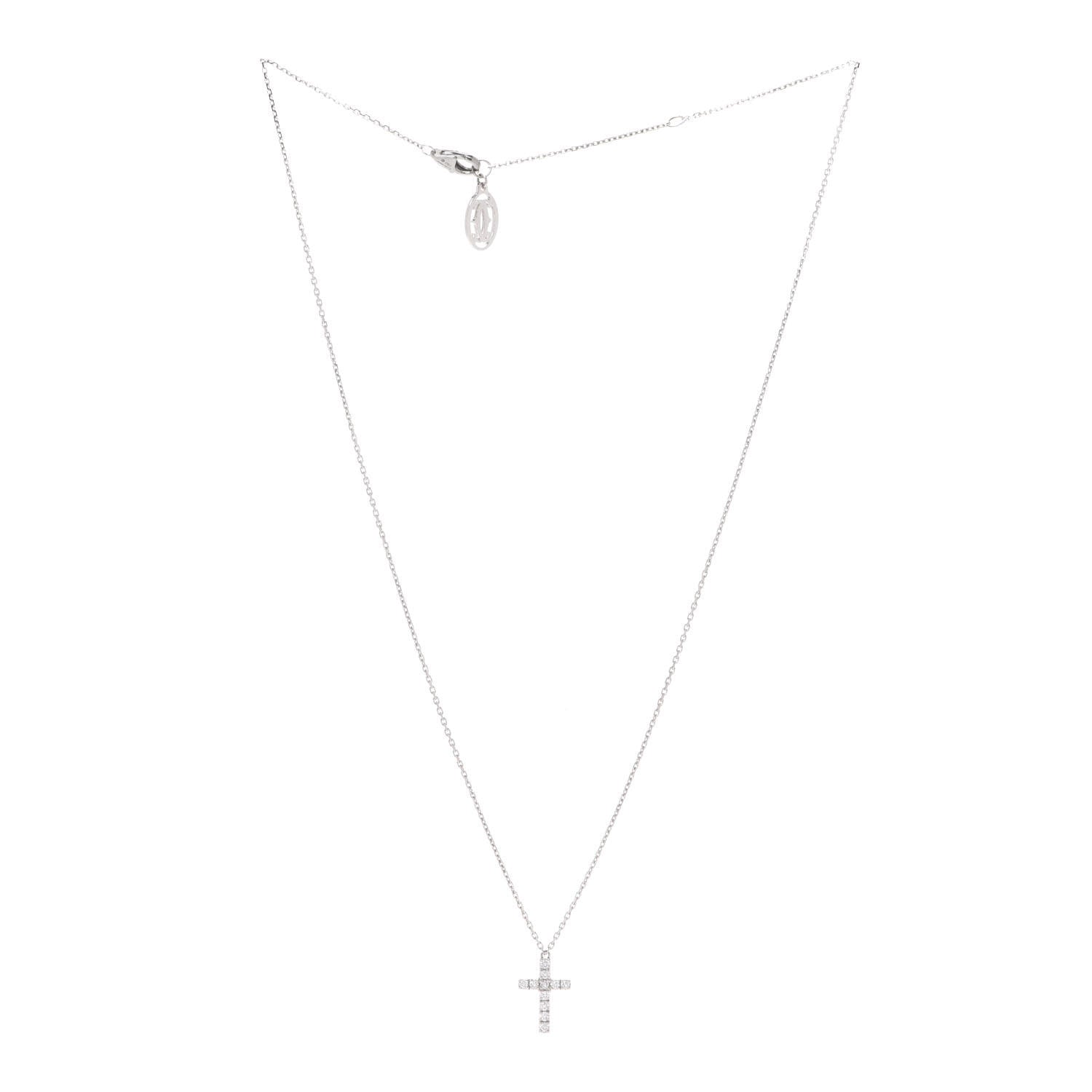 Cartier 18K White Gold Diamond Symbols Cross Pendant Necklace 3 of 6