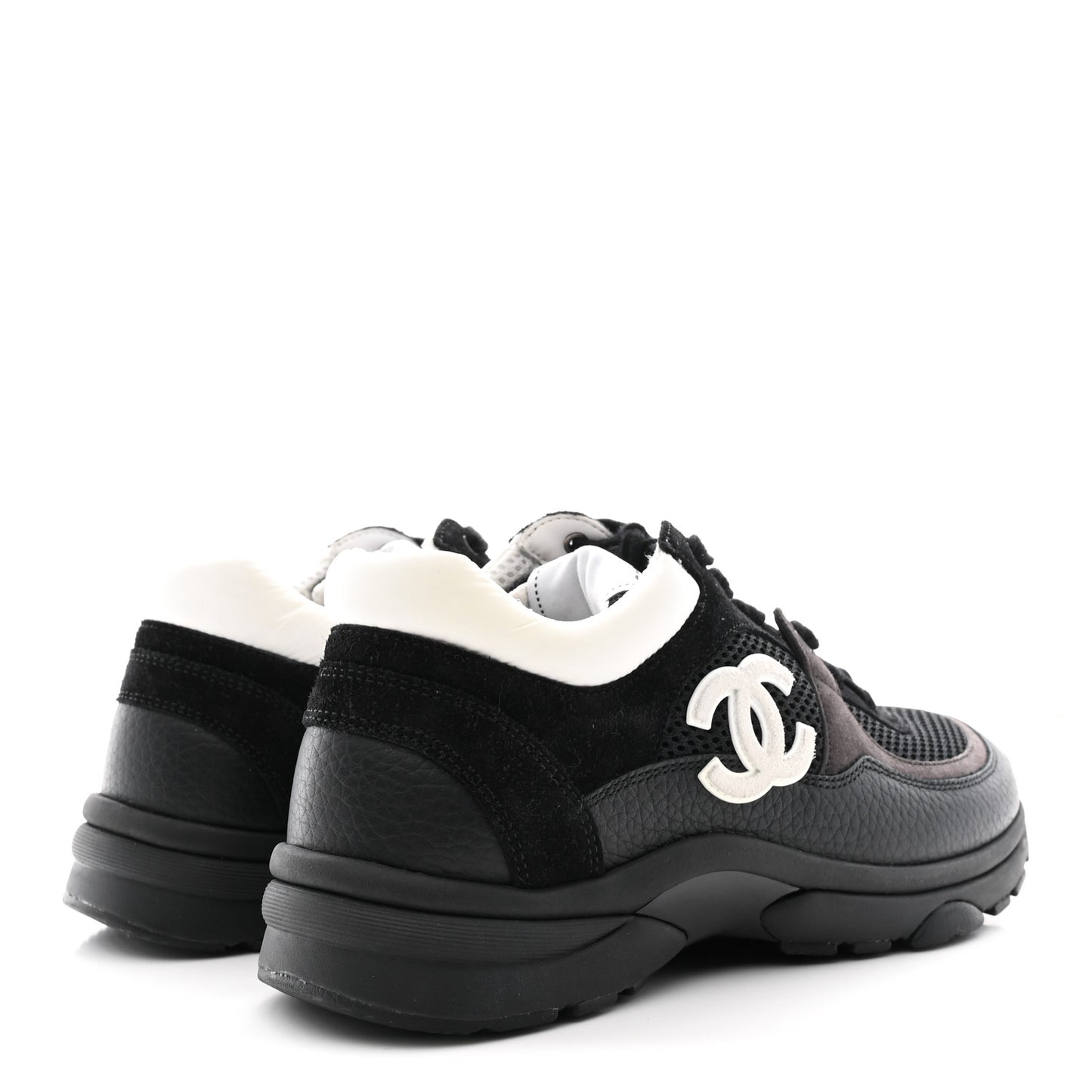 Mesh Suede Grained Calfskin Womens CC Sneakers 36.5 Black White
