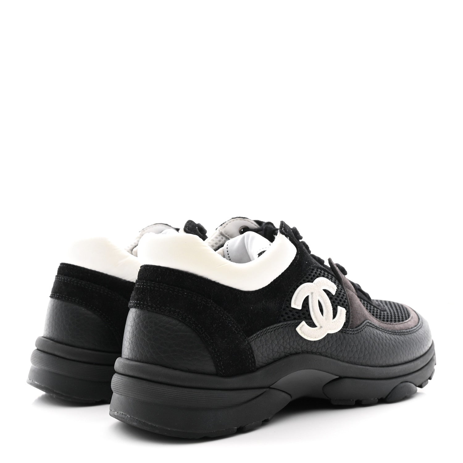 Chanel Mesh Suede Grained Calfskin Womens CC Sneakers 36.5 Black White 5 of 11