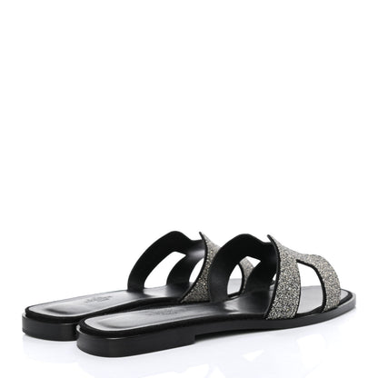 Hermes Suede Goatskin Crystal Powder Oran Sandals 38.5 Black 4 of 7