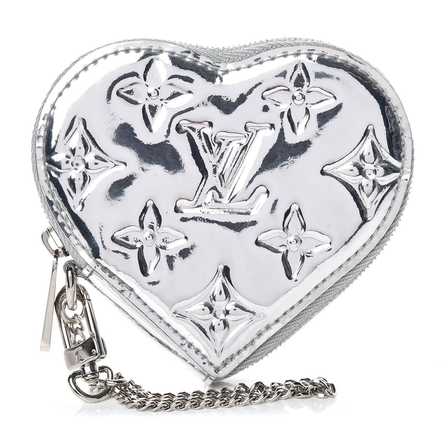 Monogram Miroir Heart Coin Purse Silver