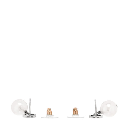 Chanel Crystal Pearl CC Drop Earrings Silver Pearly White 3 of 5