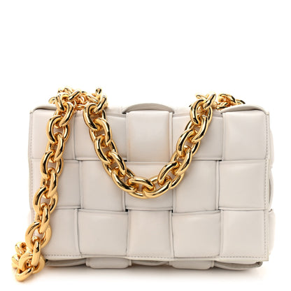 Bottega Veneta Lambskin Maxi Intreccio Padded Chain Cassette Crossbody Bag White 1 of 12
