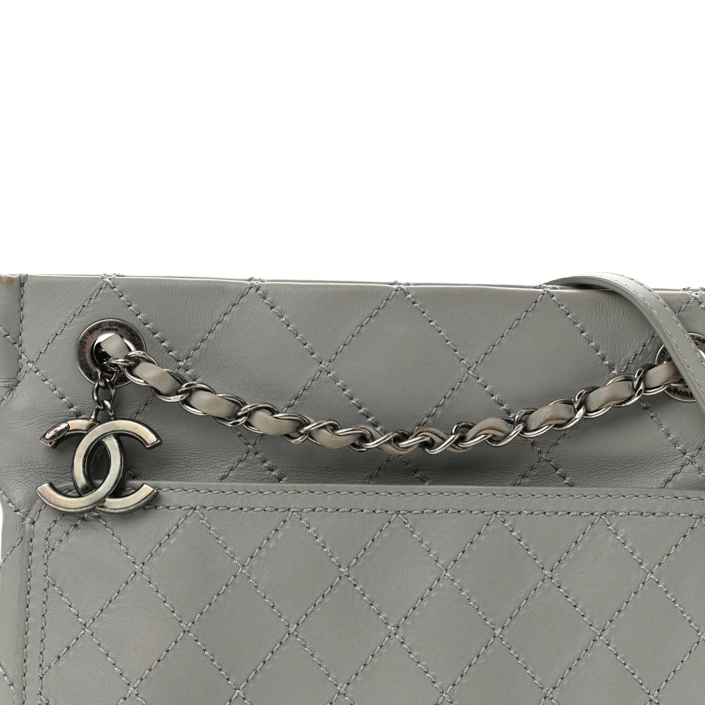 Calfskin Wild Stitch Small Shopping Tote Grey