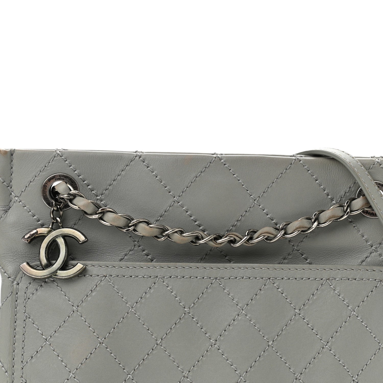 Chanel Calfskin Wild Stitch Small Shopping Tote Grey 8 of 11