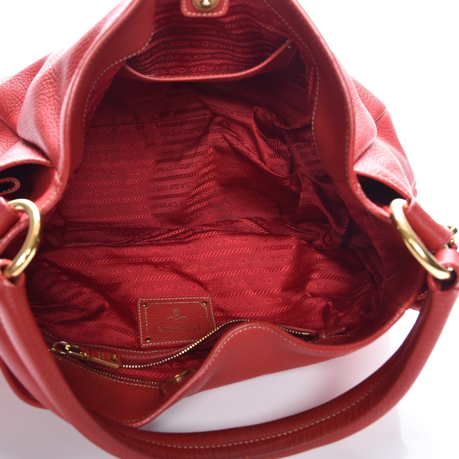 Prada Vitello Daino Side Zip Pocket Hobo Fuoco 5 of 8