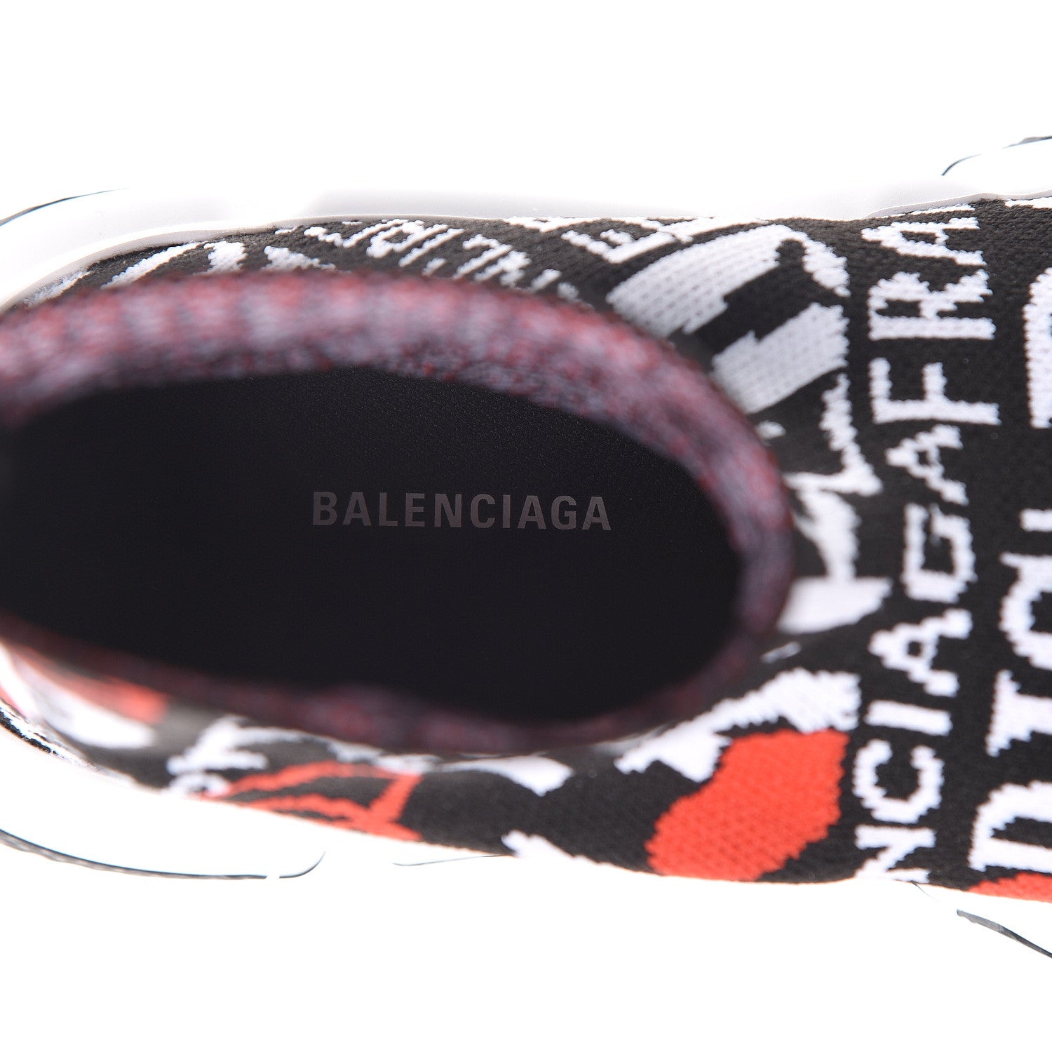 Balenciaga Neoprene Knit Bonjour Paris Womens Speed Sneakers 36 Black White Red 7 of 8