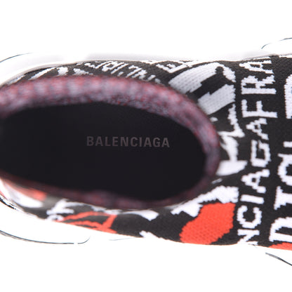 Balenciaga Neoprene Knit Bonjour Paris Womens Speed Sneakers 36 Black White Red 7 of 8