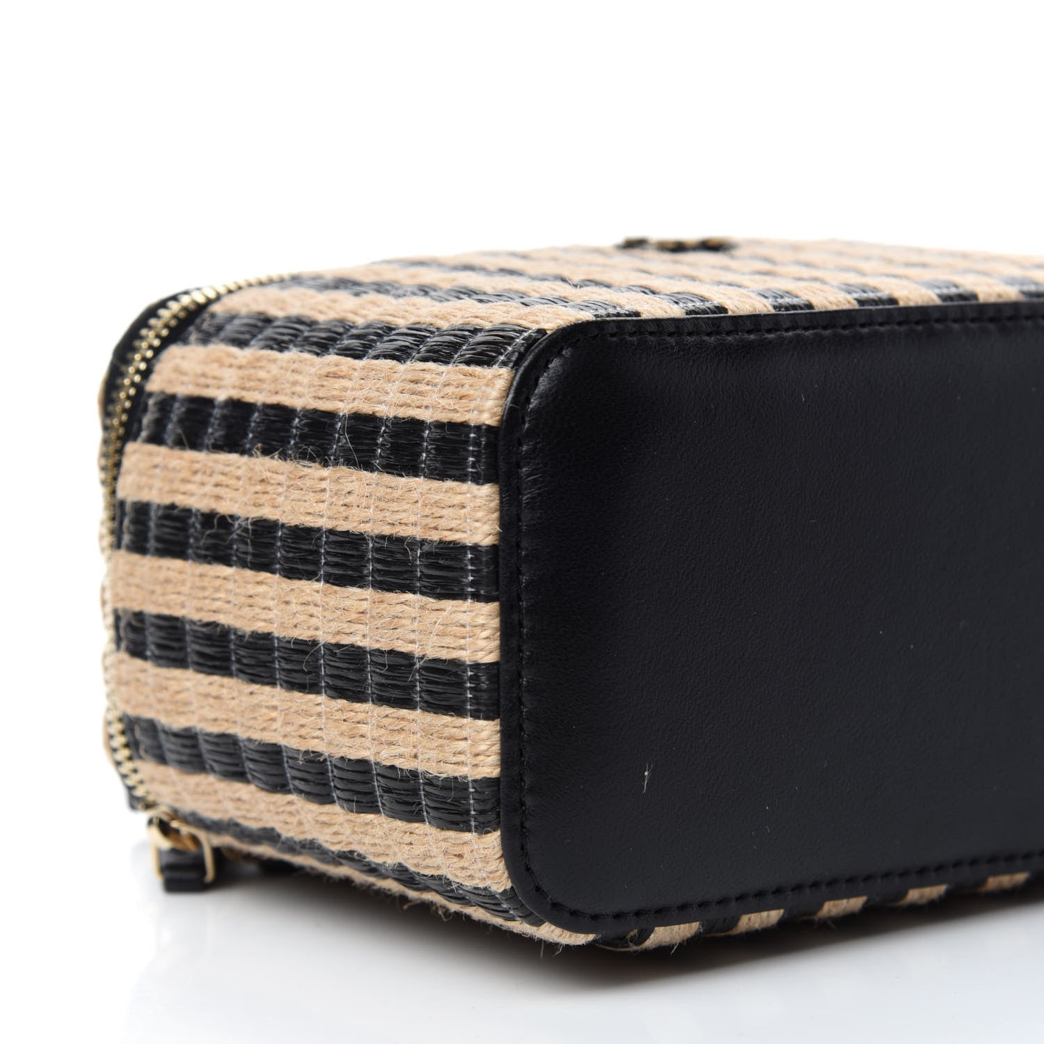 Chanel Raffia Jute Striped Small Vanity Case With Chain Black Beige 6 of 11