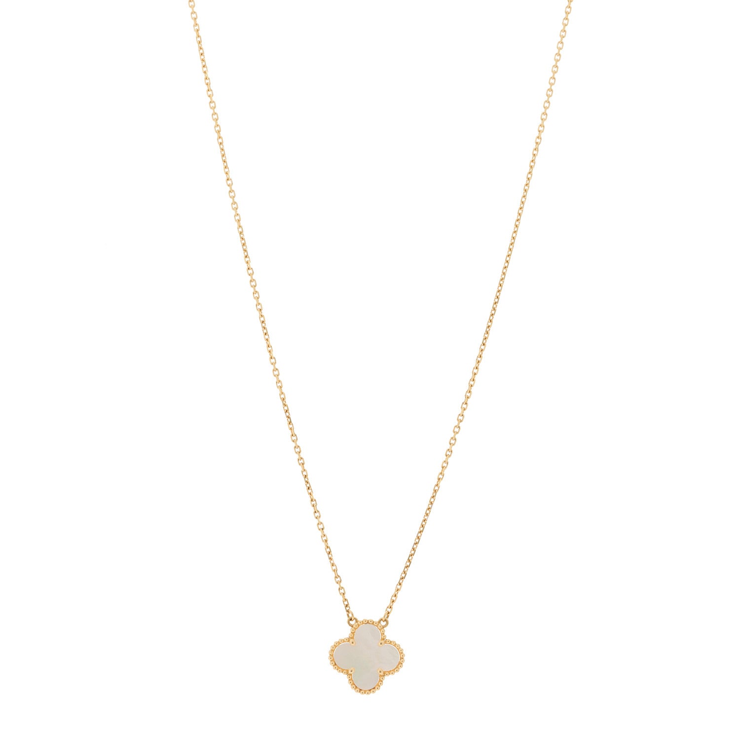 Van Cleef & Arpels 18K Yellow Gold Mother of Pearl Vintage Alhambra Pendant Necklace 1 of 6