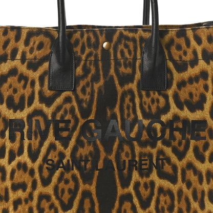 Saint Laurent Canvas Calfskin Leopard Print Rive Gauche Noe Tote Natural Black 8 of 12