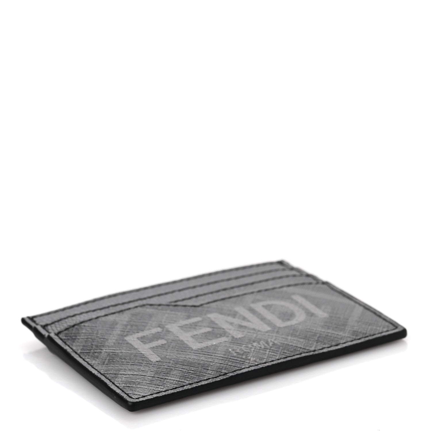 Fendi Glazed Fabric Vitello Cruise FF 1974 Logo Card Holder Black 4 of 6