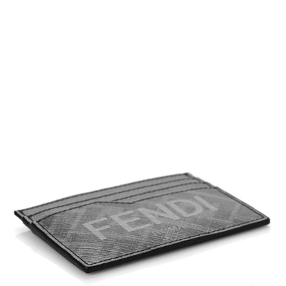 Fendi Glazed Fabric Vitello Cruise FF 1974 Logo Card Holder Black 4 of 6