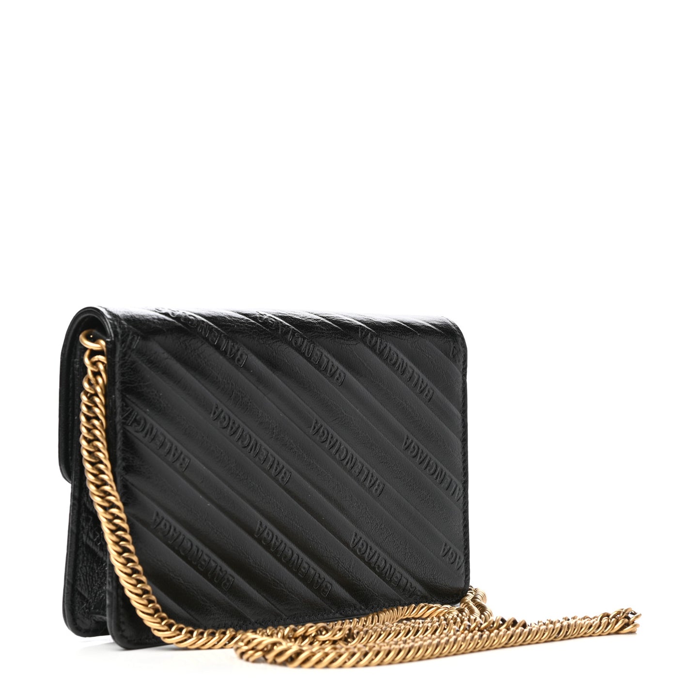 Shiny Goatskin Logo Embossed BB Wallet On Chain Black