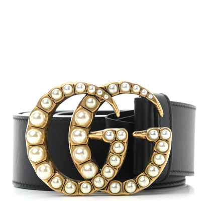 Gucci Moon Calfskin Pearl Double G 40mm Belt 85 34 Black Cream 1 of 4
