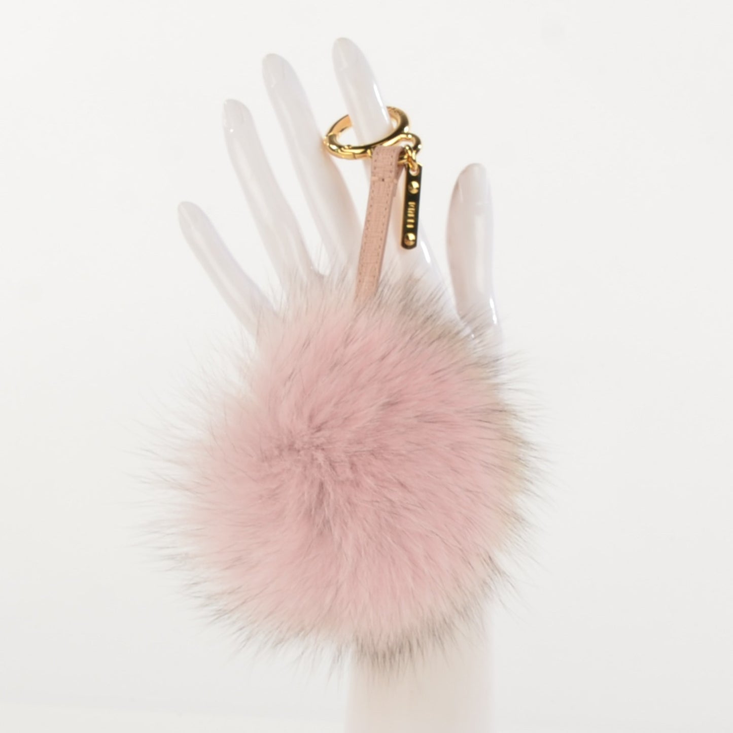 Fox Fur Vitello Elite Bi-Color Pom Pom Bag Charm Rosa Cammello Cipria