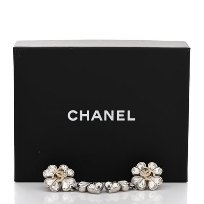 Chanel Crystal CC Clover Heart Drop Earrings Silver Gold 6 of 6