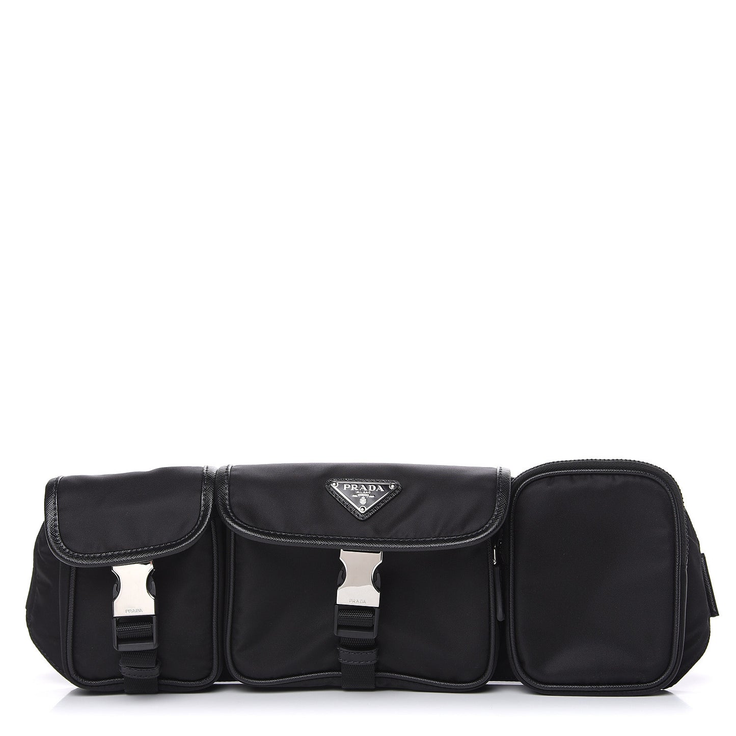 Tessuto Nylon Saffiano Marsupio Triple Pocket Belt Bag Black