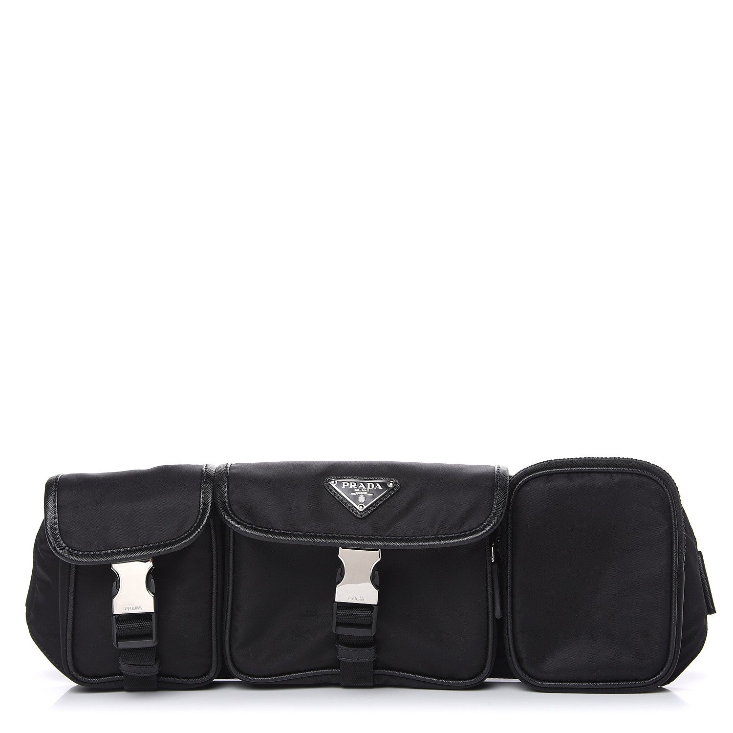 Prada Tessuto Nylon Saffiano Marsupio Triple Pocket Belt Bag Black 1 of 9