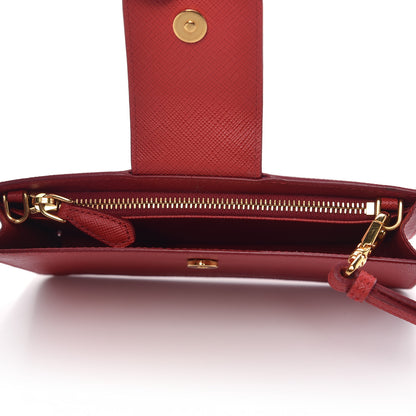 Prada Saffiano Metal Phone Wristlet Crossbody Wallet Rosso 5 of 9