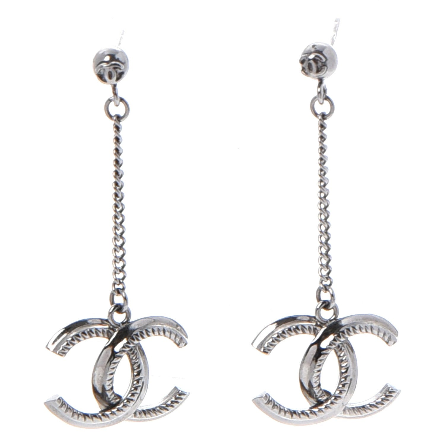 Chanel CC Dangle Earrings Silver 1 of 7