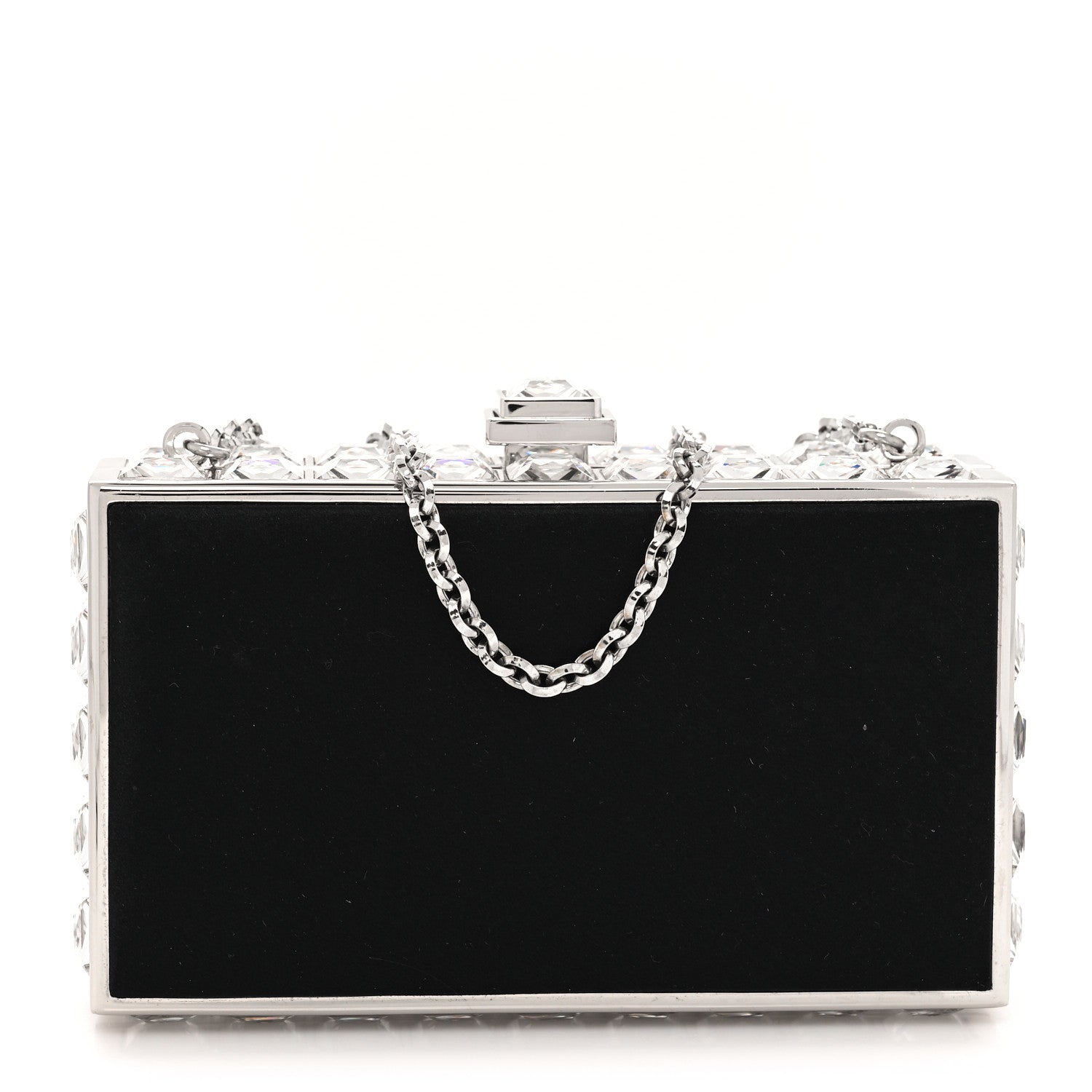 Judith Leiber Crystal Trim Satin Evening Bag Clutch Black 3 of 11
