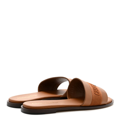 Christian Dior Calfskin Canvas Embroidered Dway Flat Slide Sandals 36 Camel 5 of 9