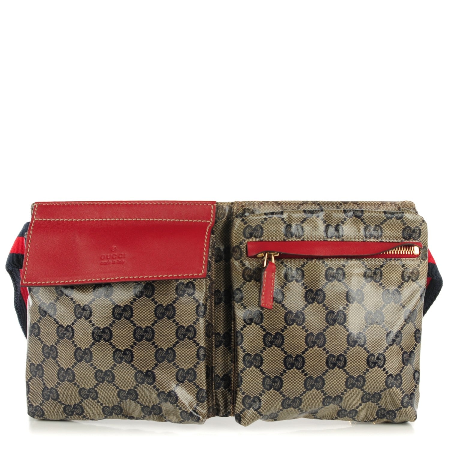 Gucci Crystal Monogram Web Double Pocket Belt Bag Navy Red 1 of 6