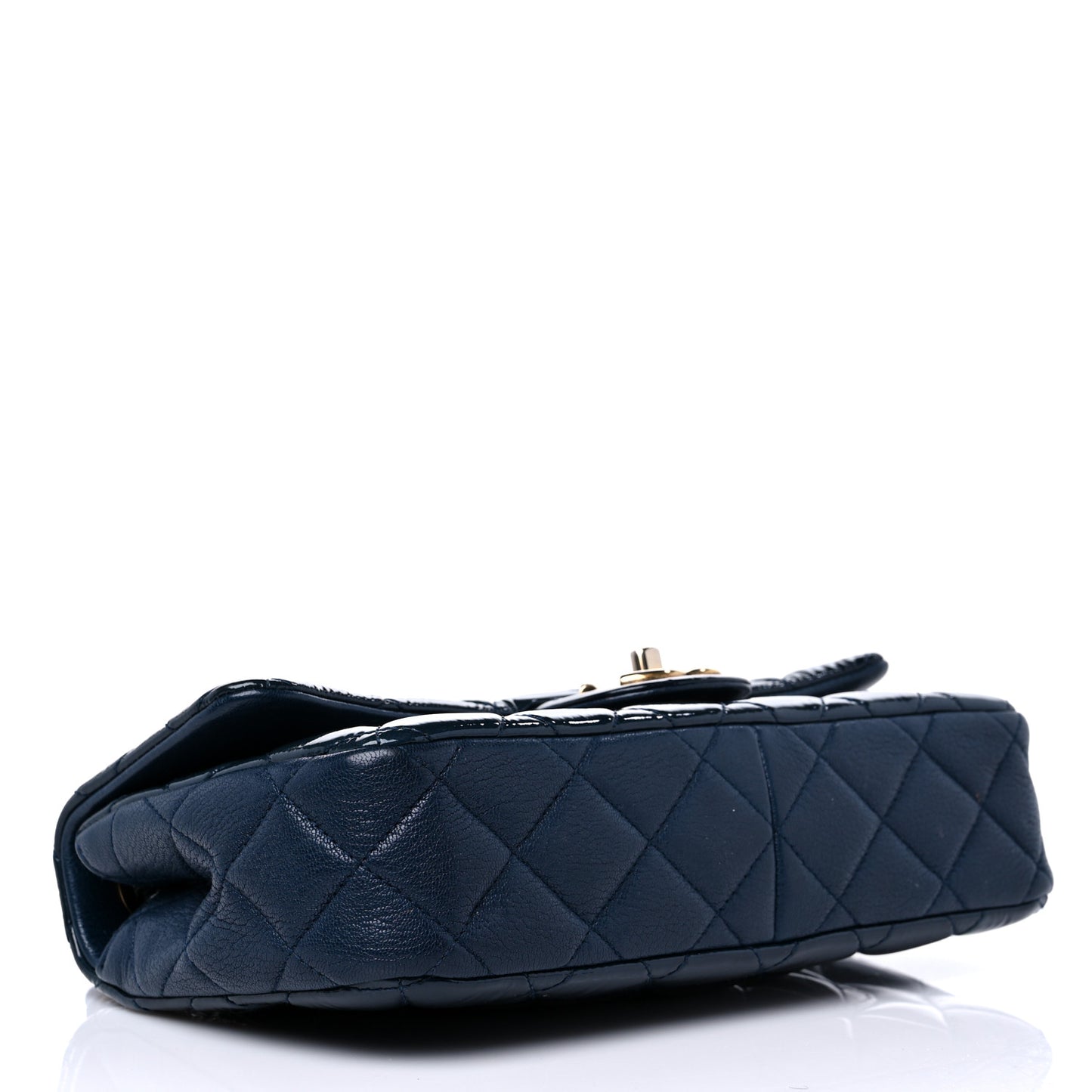 Patent Goatskin Quilted Medium CC Eyelet Flap Blue