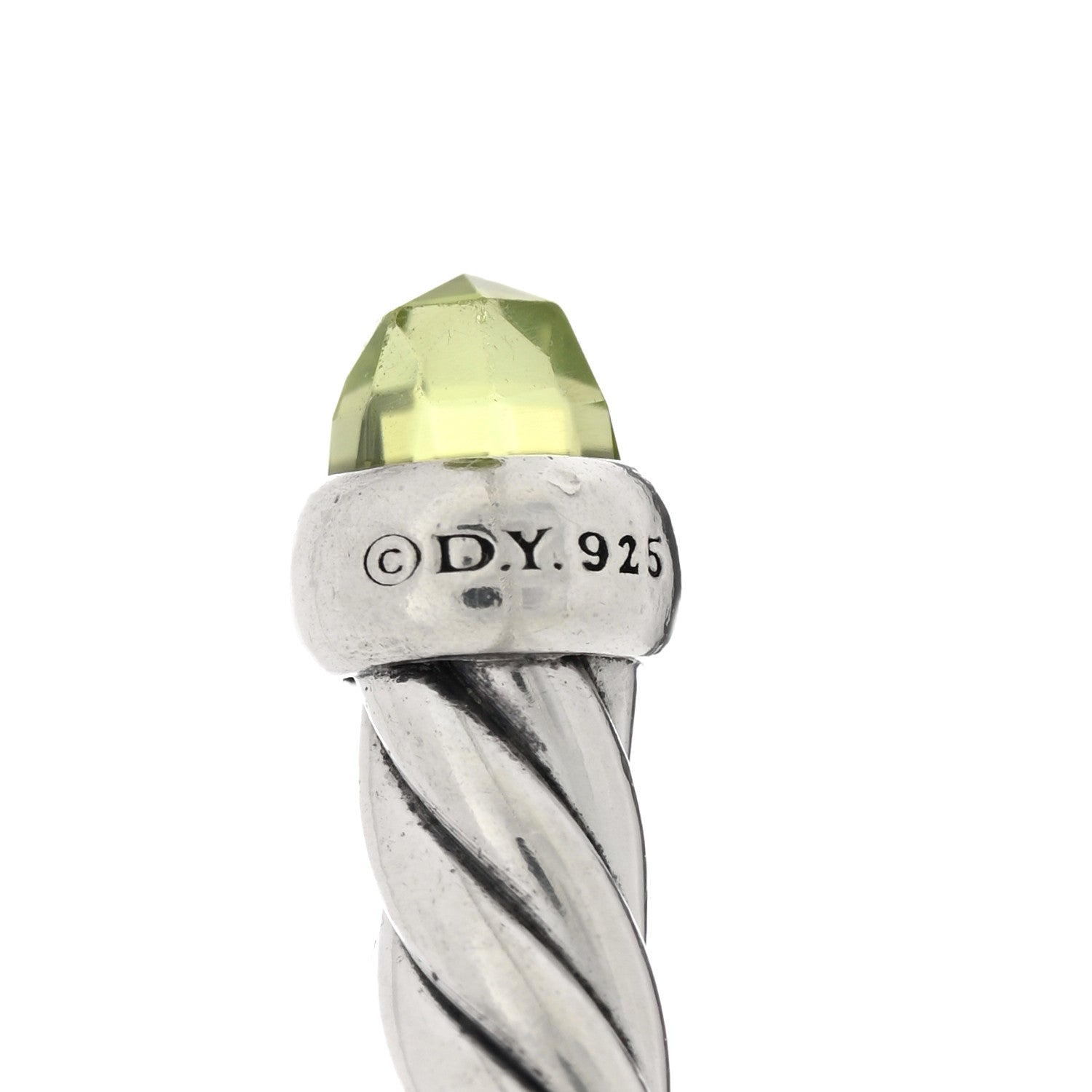 David Yurman Sterling Silver Diamond Peridot 4mm Cable Flex Bracelet 3 of 4
