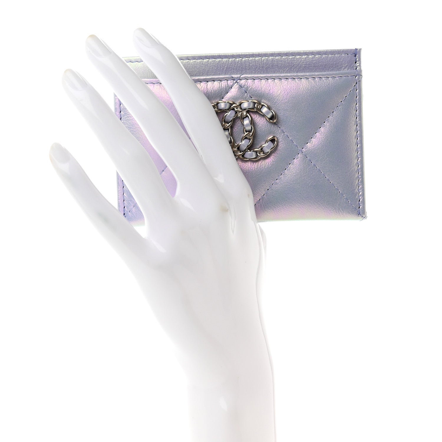 Chanel Iridescent Calfskin Quilted Chanel 19 Card Holder Light Purple 2 of 9