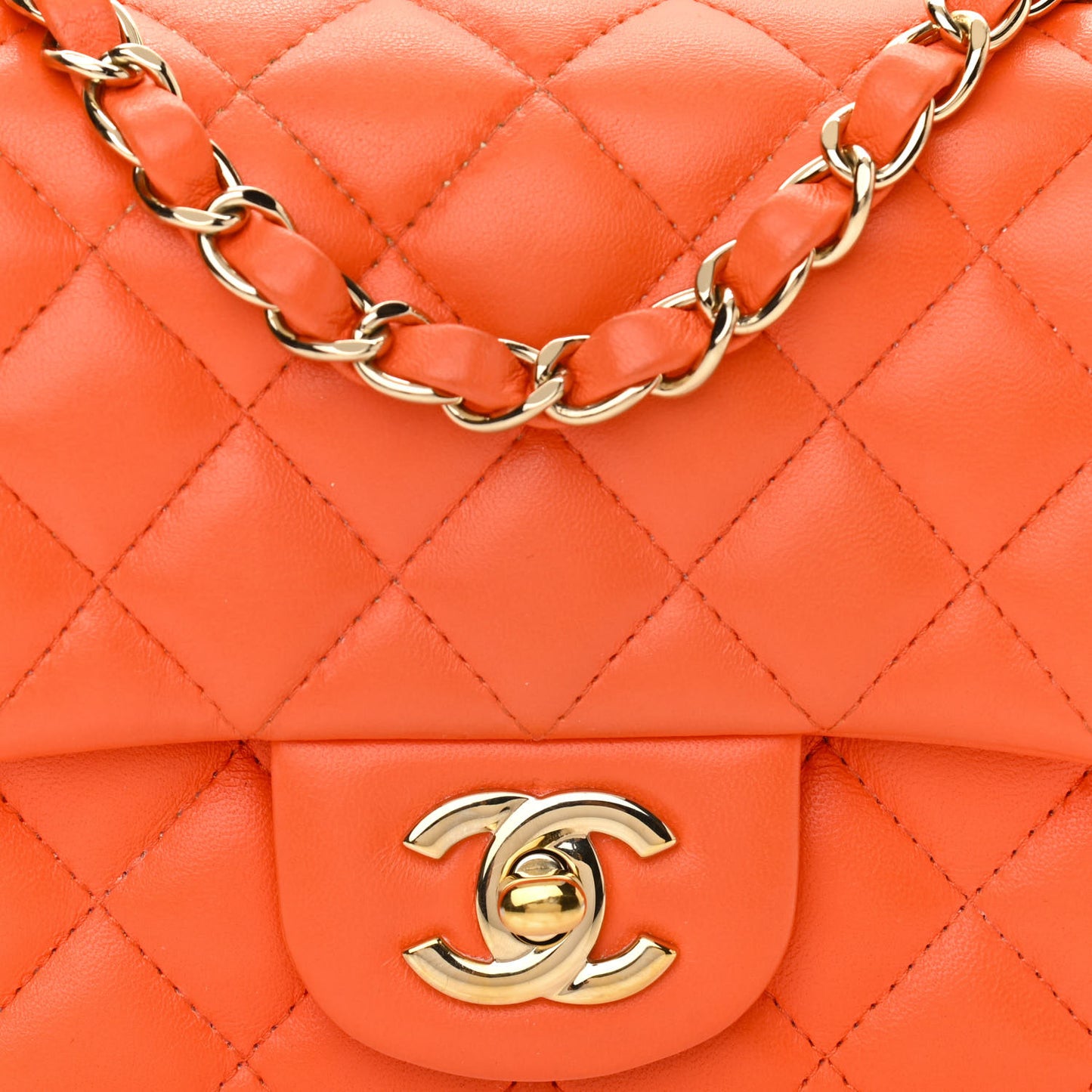 Lambskin Quilted Mini Square Flap Orange