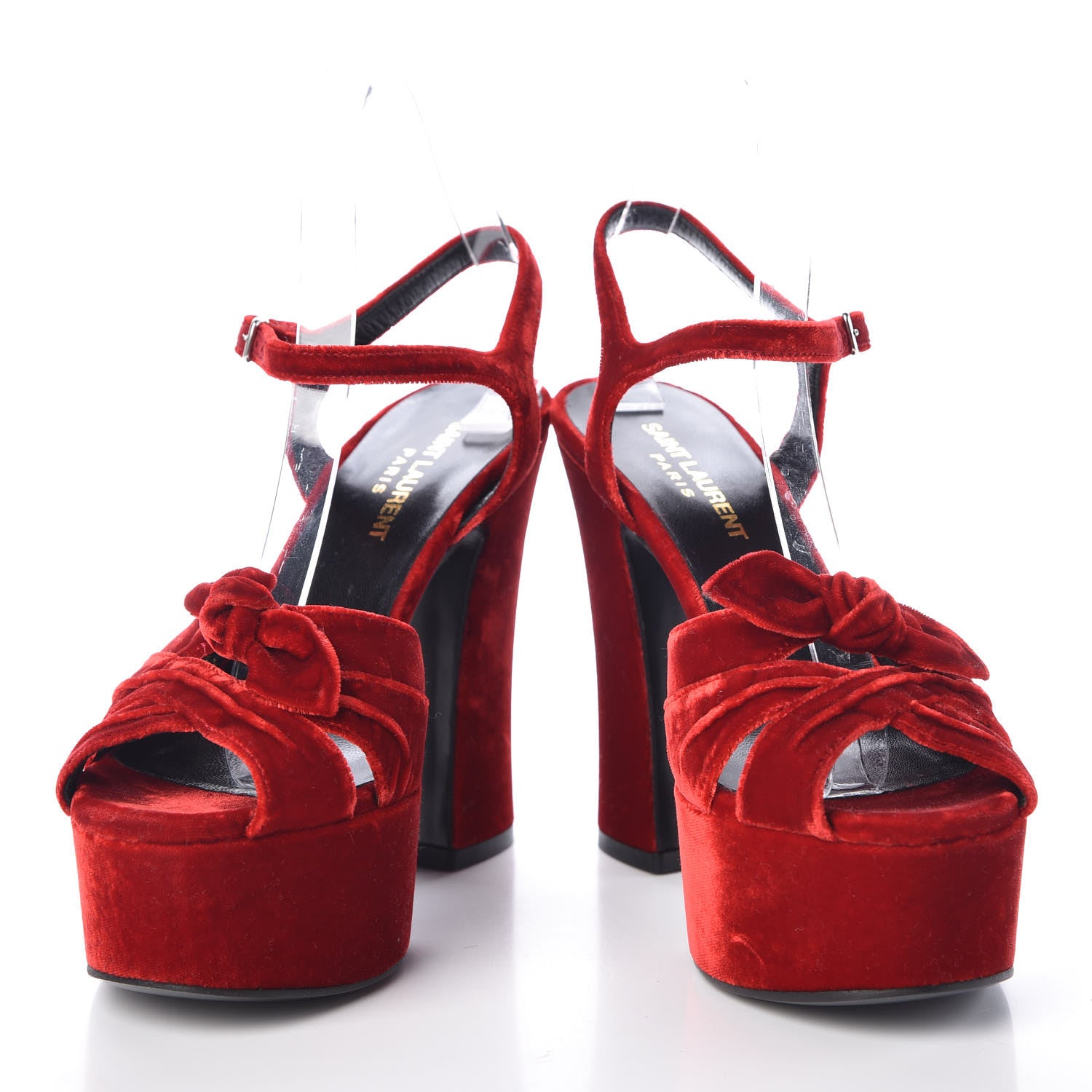 Saint Laurent Crushed Velvet Farrah Platform Sandals 36.5 Red 5 of 9