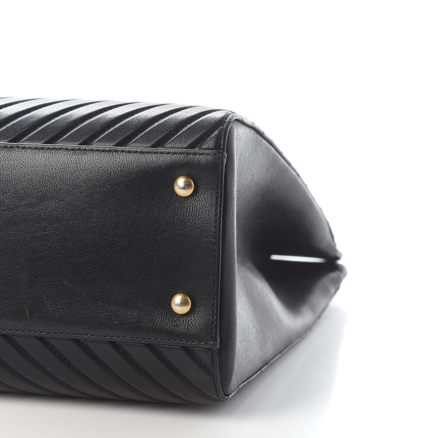 Shiny Sheepskin Chevron Quilted Collar and Tie Medium Flap Tote Black