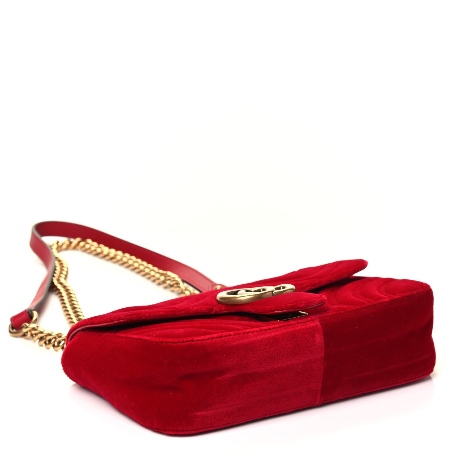Gucci Velvet Matelasse Mini GG Marmont Shoulder Bag Hibiscus Red 3 of 4