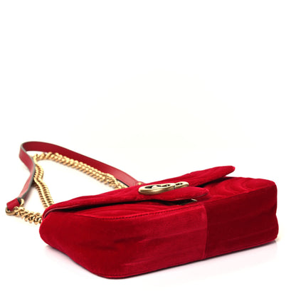 Gucci Velvet Matelasse Mini GG Marmont Shoulder Bag Hibiscus Red 3 of 4
