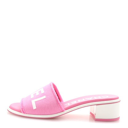 Chanel Cotton Logo Mule Sandals 40 Pink White 1 of 10