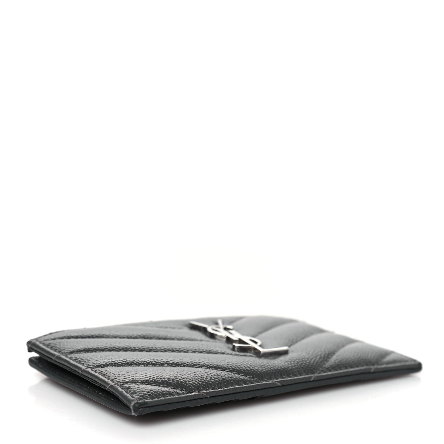 Saint Laurent Grain De Poudre Matelasse Chevron Monogram Fragments Zippered Card Case Fog 4 of 9
