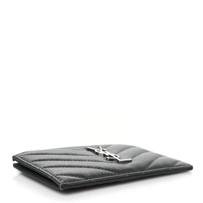 Saint Laurent Grain De Poudre Matelasse Chevron Monogram Fragments Zippered Card Case Fog 4 of 9