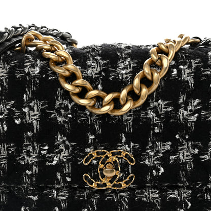 Chanel Tweed Quilted Large Chanel 19 Flap Black Silver Ecru 8 of 11