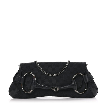 Gucci Monogram Horsebit Chain Clutch Black 1 of 10