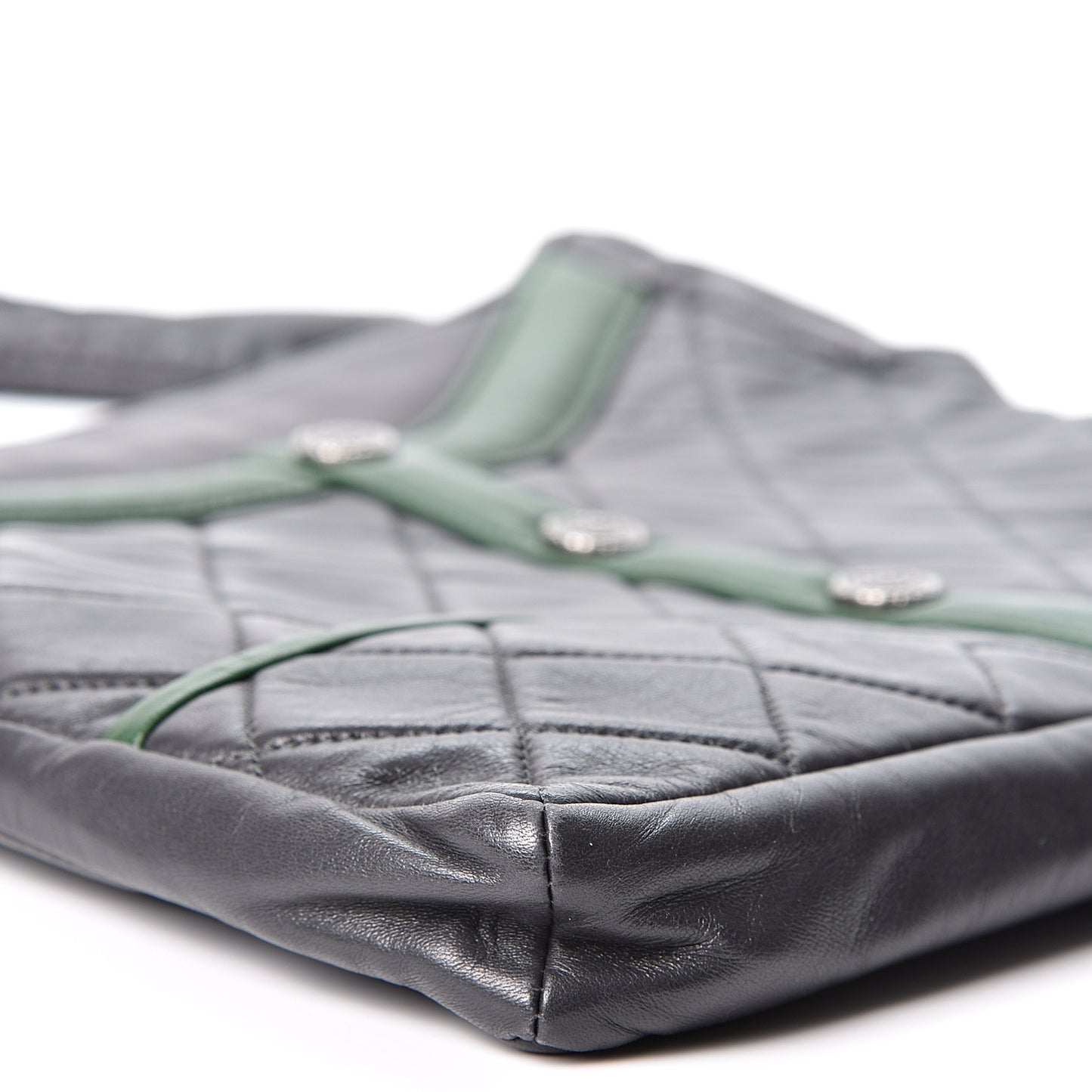 Lambskin Quilted Small Girl Bag Black Green