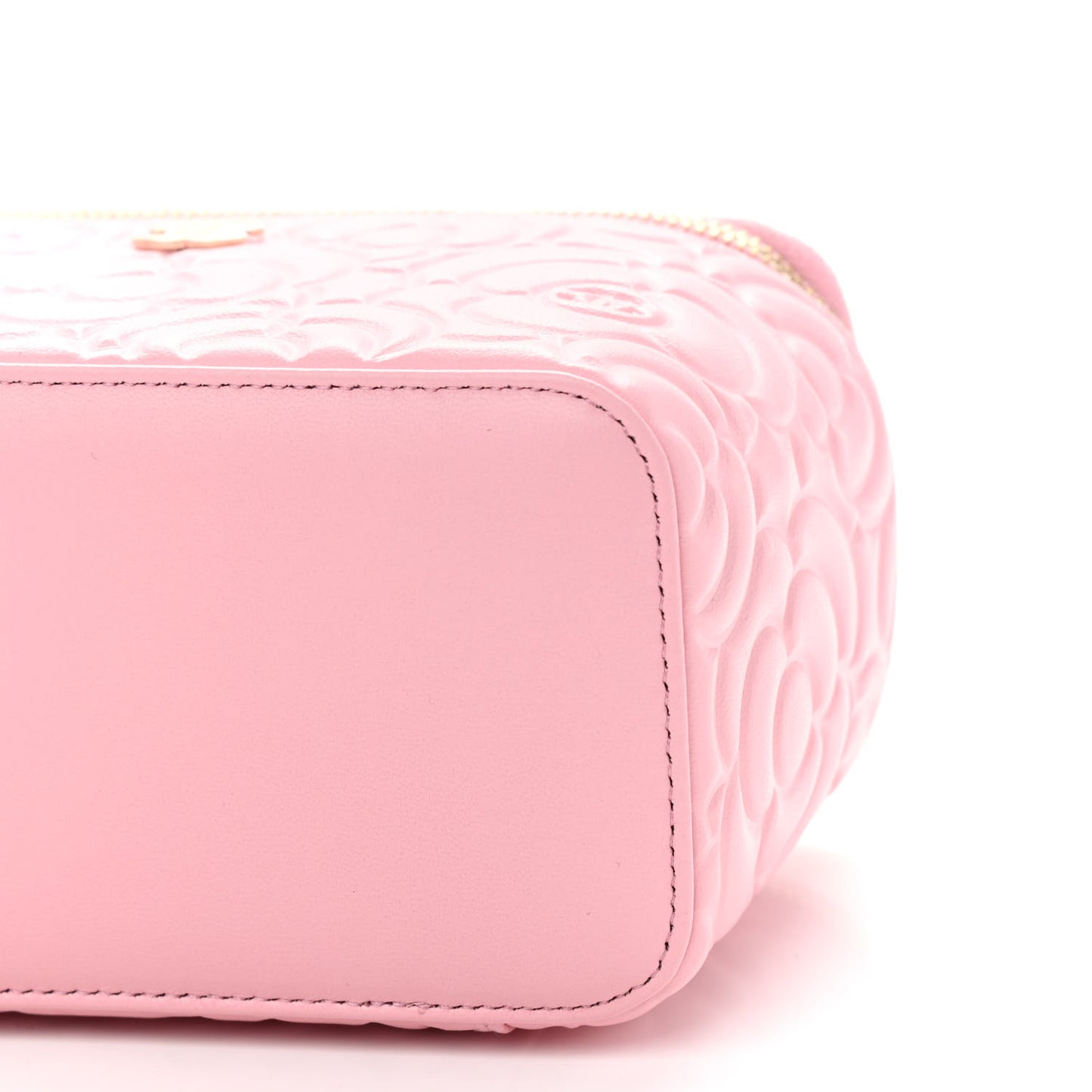 Lambskin Camellia Embossed Small Vanity Case With Chain Pink
