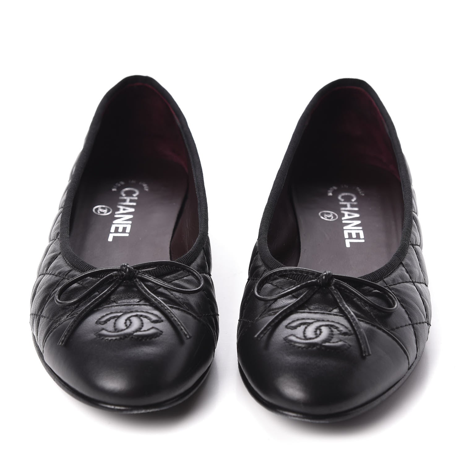 Chanel Aged Calfskin Quilted CC Cap Toe Ballerina Flats 39 Black 2 of 8