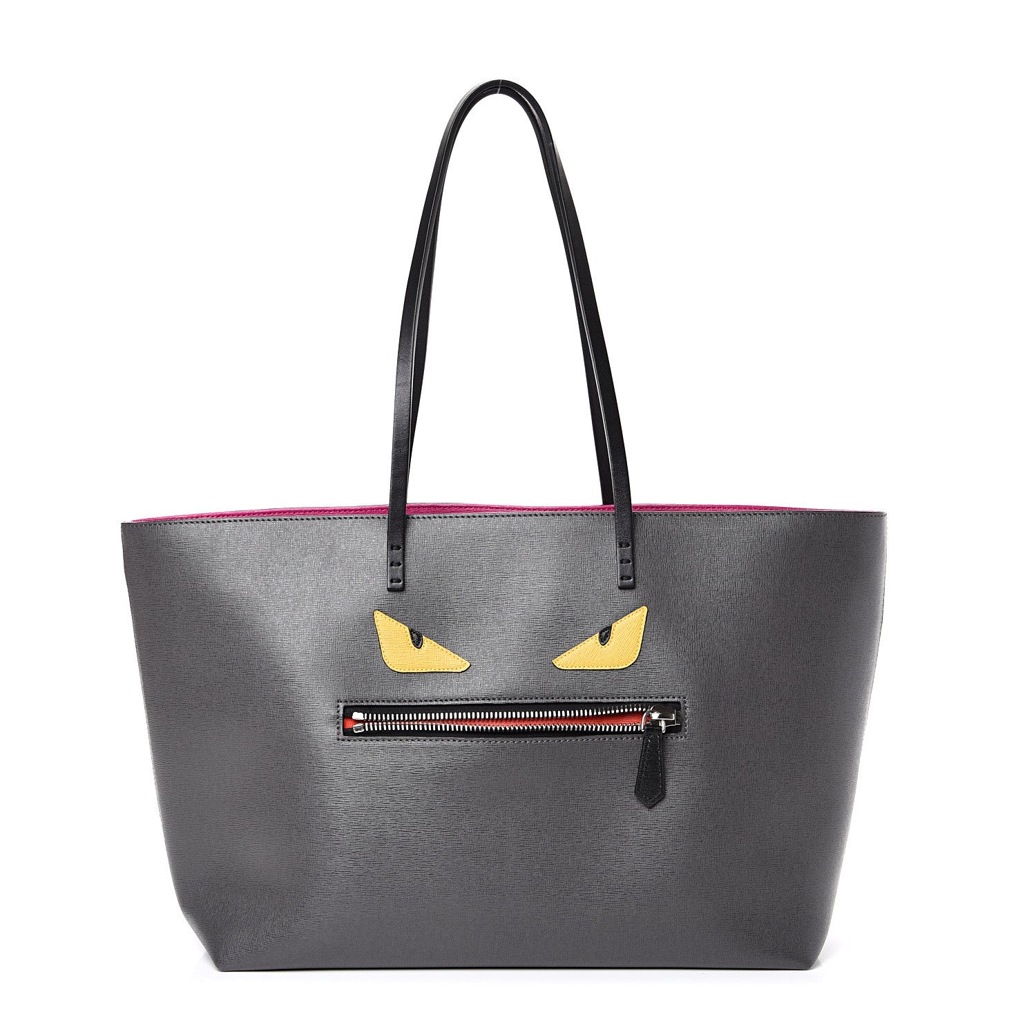 Fendi Vitello Elite Cuoio Monster Buggies Medium Roll Tote Carbone Black Multicolor Magenta 1 of 10