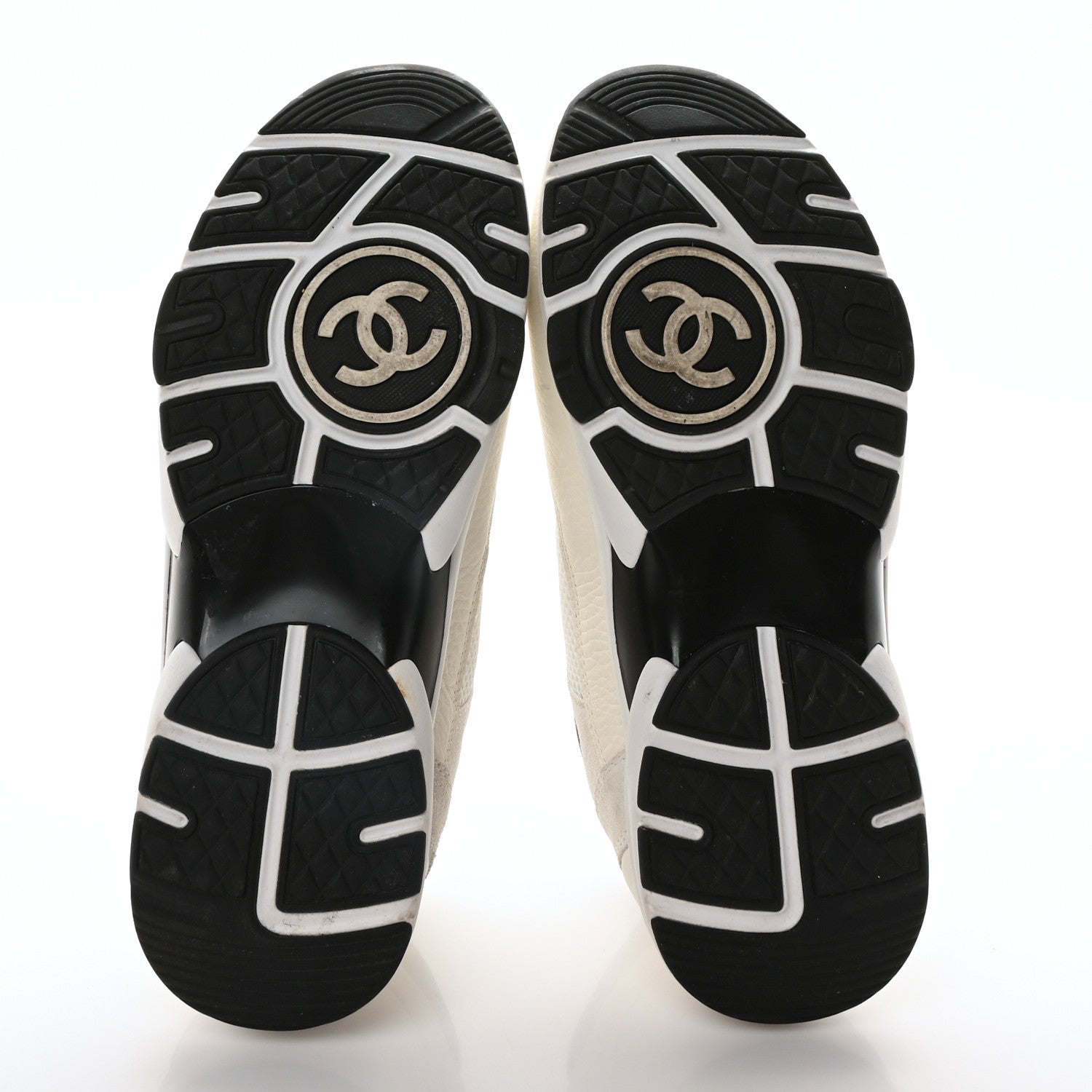 Chanel Mesh Suede Calfskin Grained Calfskin Womens CC Sneakers 39.5 White Black 6 of 8