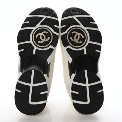 Chanel Mesh Suede Calfskin Grained Calfskin Womens CC Sneakers 39.5 White Black 6 of 8
