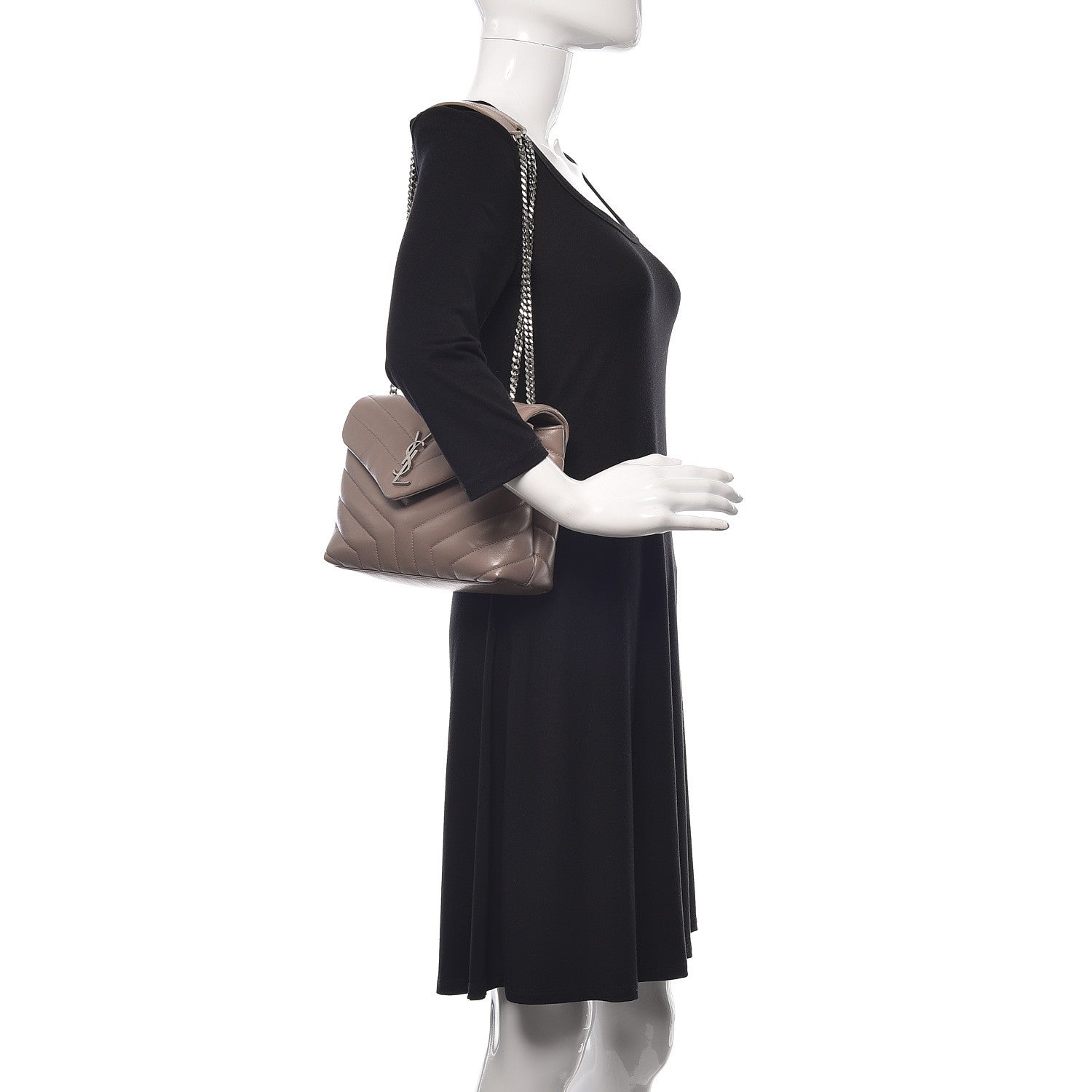 Saint Laurent Calfskin Y Quilted Monogram Small Loulou Chain Satchel Taupe Sable 2 of 10