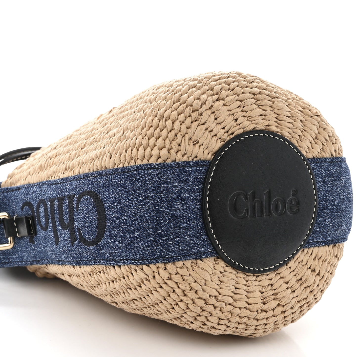 Raffia Calfskin Small Woody Basket Bag Navy