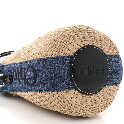 Chloe Raffia Calfskin Small Woody Basket Bag Navy 10 of 12